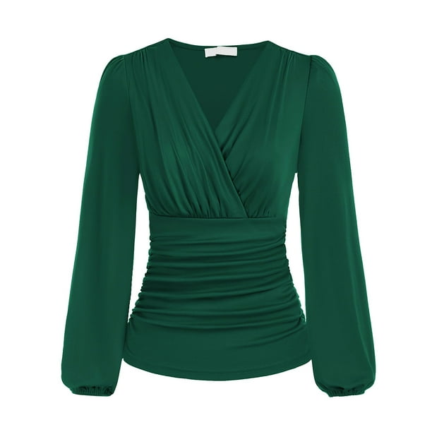 Blusa cruzada con escote en V profundo, blusa cruzada con escote en V profundo para mujer, blusa cruzada con cuello en V, confiable y duradera