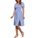 thumbnail image 4 of Vestido Gingham con Fruncido Inspire Chic para Mujer, Cuello Cuadrado, Con Abertura Lateral, Vestidos de Cuadros Casual XS Azul, 4 of 6