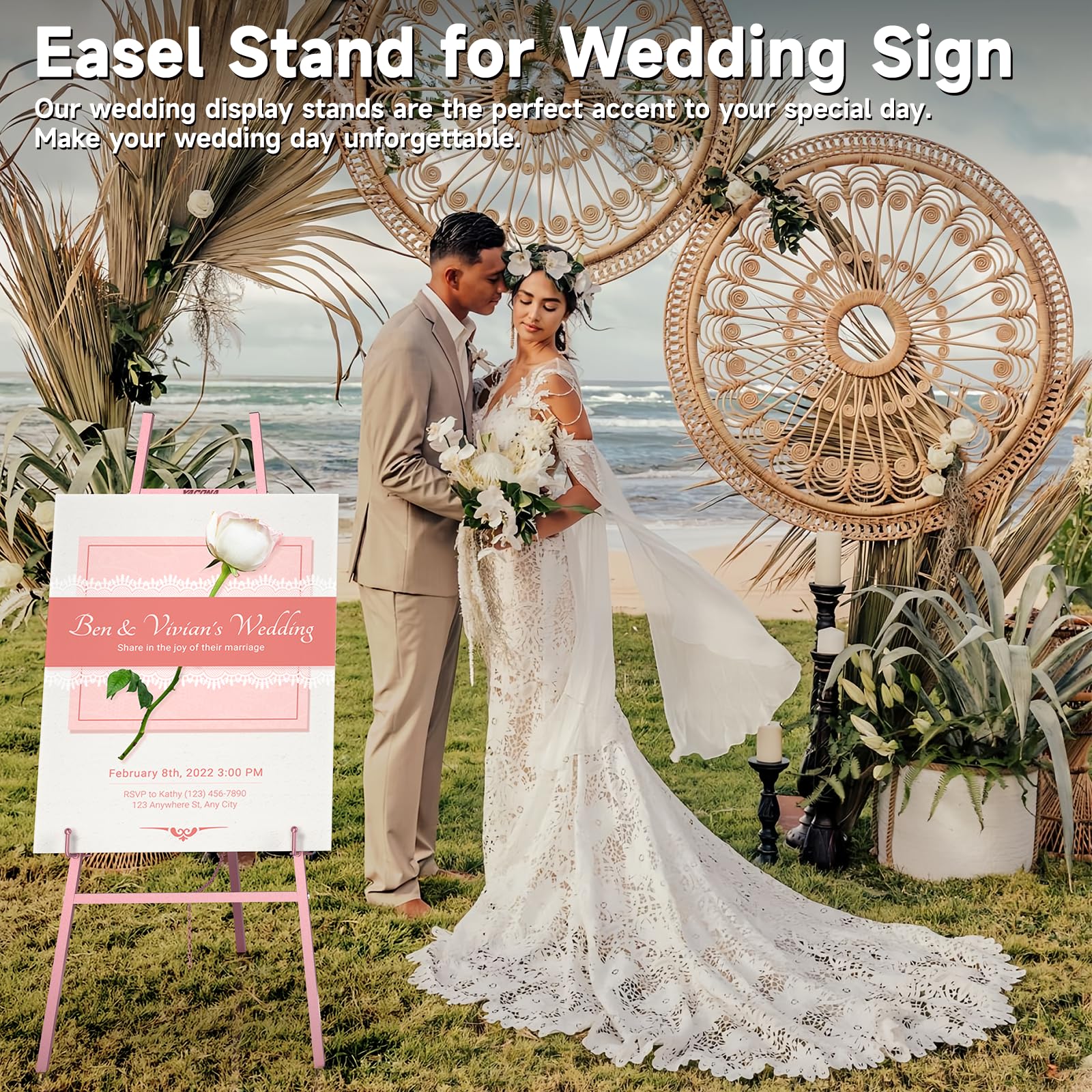 Yacona Easel Stand for Sign, Adjustable Metal Easels for Display with Adjustment Chain, Heavy Duty Poster Stand, for Wedding Sign, Poster, Painting, Displays, Rose Gold
