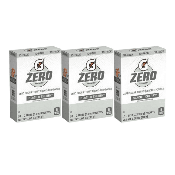 Gatorade G Zero Thirst Quencher Powder, Glacier Cherry, Pack of 3 Boxes