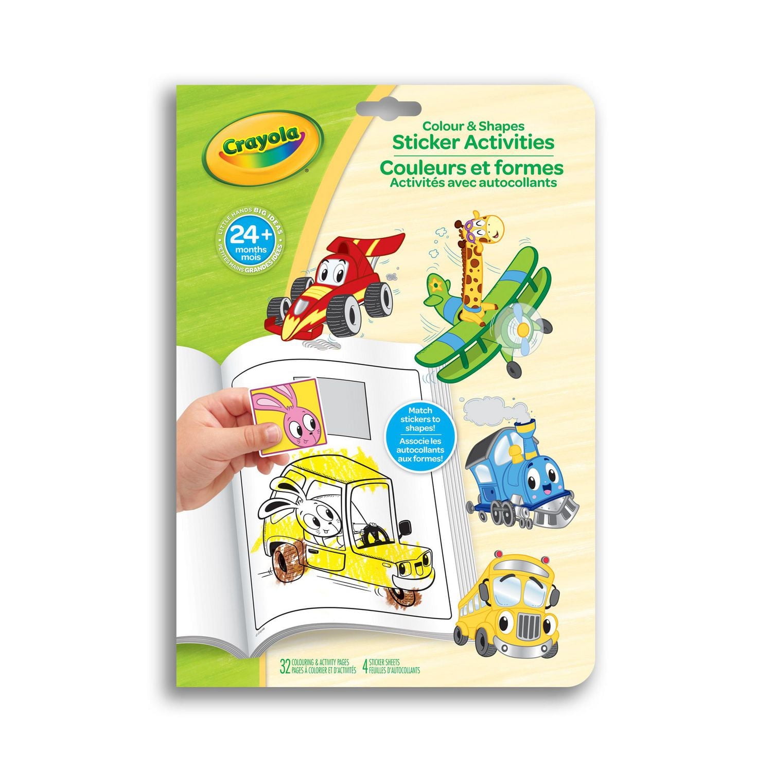 Crayola Colour & Shapes Sticker Activity Book, Whimsical Wheels, Young kids colouring book