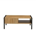 thumbnail image 6 of 40.16" Rattan Coffee Table, Side Table with Sliding Door for Storage & Metal Legs, Modern Table for Living Room, Natural, 6 of 9