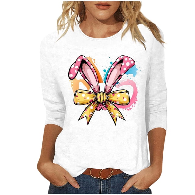 Camisetas Casuales de las Mujeres Impresas 3/4 Manga Cuello Redondo Blusa, Moda Ligera Superior para el Hogar Y el Uso Diario, Cómoda Imitación de la Tela Del Estante