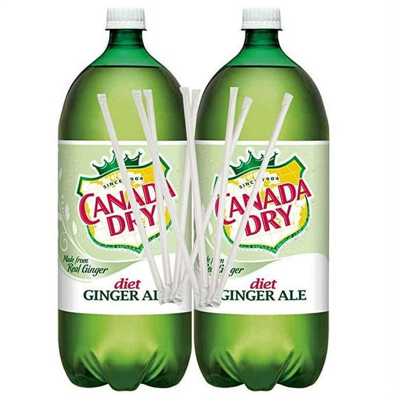 Canada Dry Diet Ginger Ale, All Natural 2 Liter Bottles (Pack of 2) with Drinking Straws