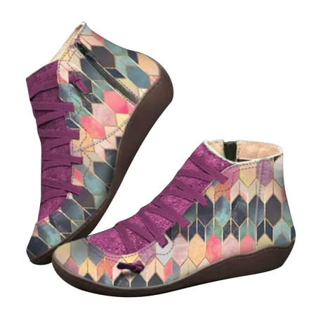 

jsaierl Women Short Boots Ladies Fashion Vintage Style Zipper Flat Shoes Ankle Short Boots