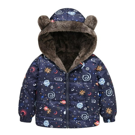 

QUYUON Kids Light Puffer Jacket with Hood Toddler Baby Boys Girls Hoodie Jacket Printed Fleece Lined Cute Winter Thick Casual Keep Warm Hooded Coat Jacket Outerwear Baby Down Coat with Hood Blue 3T-4T