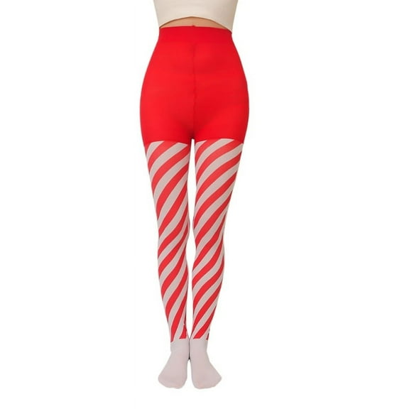 TINYSOME Christmas Colorblock Candy Cane Striped Pantyhose High Waist Full Length Stretch Tights Leggings Hosiery Party Costume