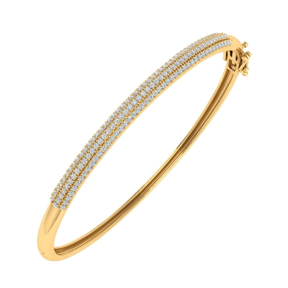 1 Carat Natural Diamond Bangle Bracelet in 14K Yellow Gold (I1-I2 Clarity)