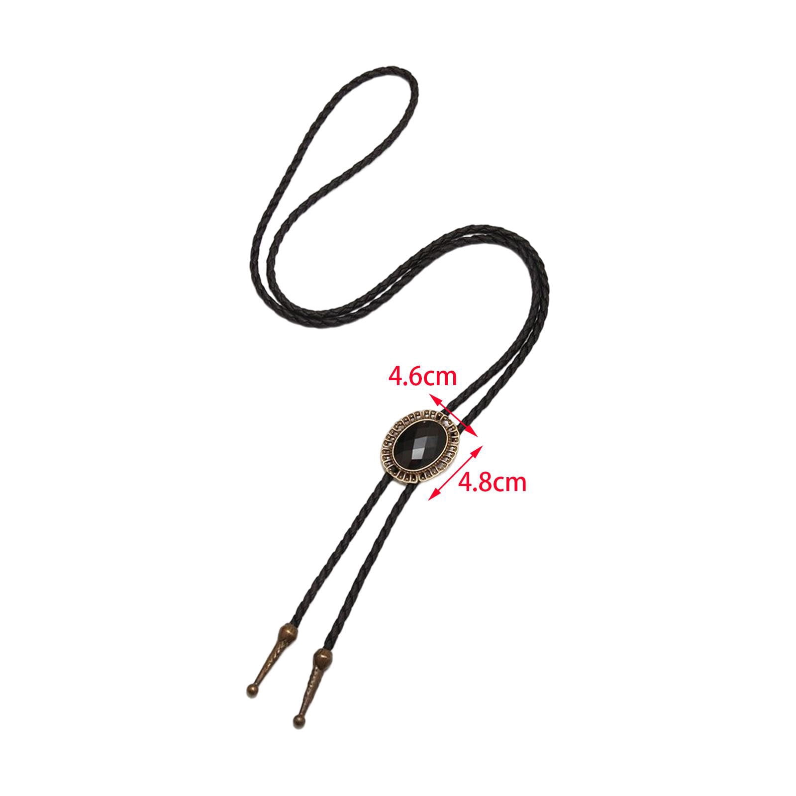 Handmade Men's Bolo Tie – Black Faux Leather With Zircon Alloy Tip – Western Cowboy Wedding Necklace