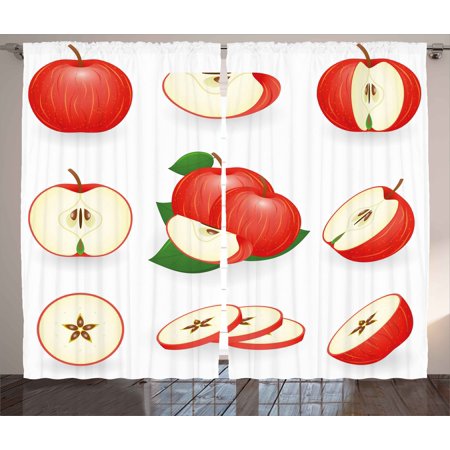 - Sweet Decor Curtains 2 Panels Set, Yummy Chopped Apple Slices Juicy Fresh Fruits Delicious Nature Illustration, Window Drapes for Living Room Bedroom, 108W X 84L Inches, Cream Scarlet, by Ambesonne