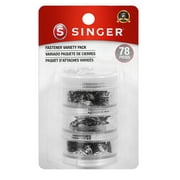 SINGER Metal Fastener Variety Pack in Stackable Container - 48 Hook & Eyes, 24 Sew-on Snaps, 6 Hook & Bars