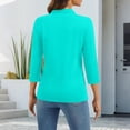 thumbnail image 4 of Nestiefly 3/4 Sleeve Tops for Women V Neck Collared Polo Shirts Dressy Three Quarter Sleeve Tops Golf Shirt with Chest Pocket Turquoise M, 4 of 6