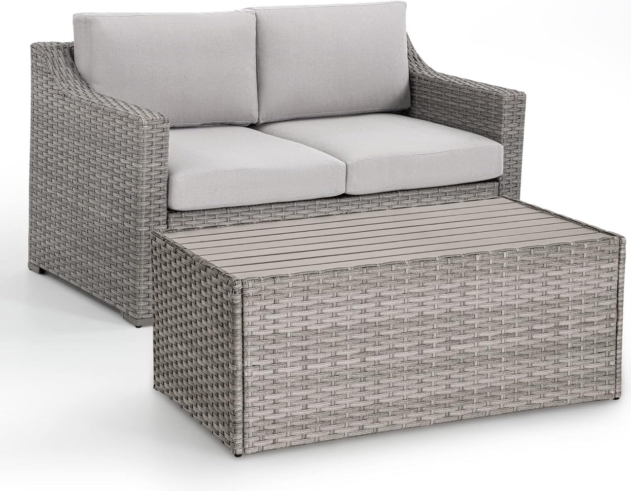 Outdoor Sectional with Loveseat & Coffee Table Set, Patio Conversation Set, All-Weather Rattan Sofa