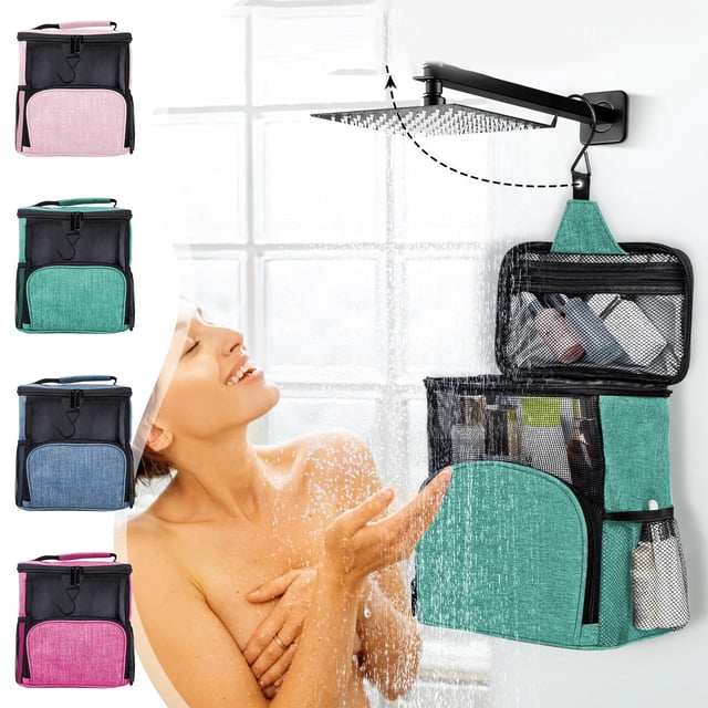 Neceser de malla grande | Organizador cosmético de viaje colgante portátil | Cierre de cremallera | Paño Oxford | Accesorio ligero para la playa y el baño | los 22.5x14.5x25cm | Rojo Verde Marino