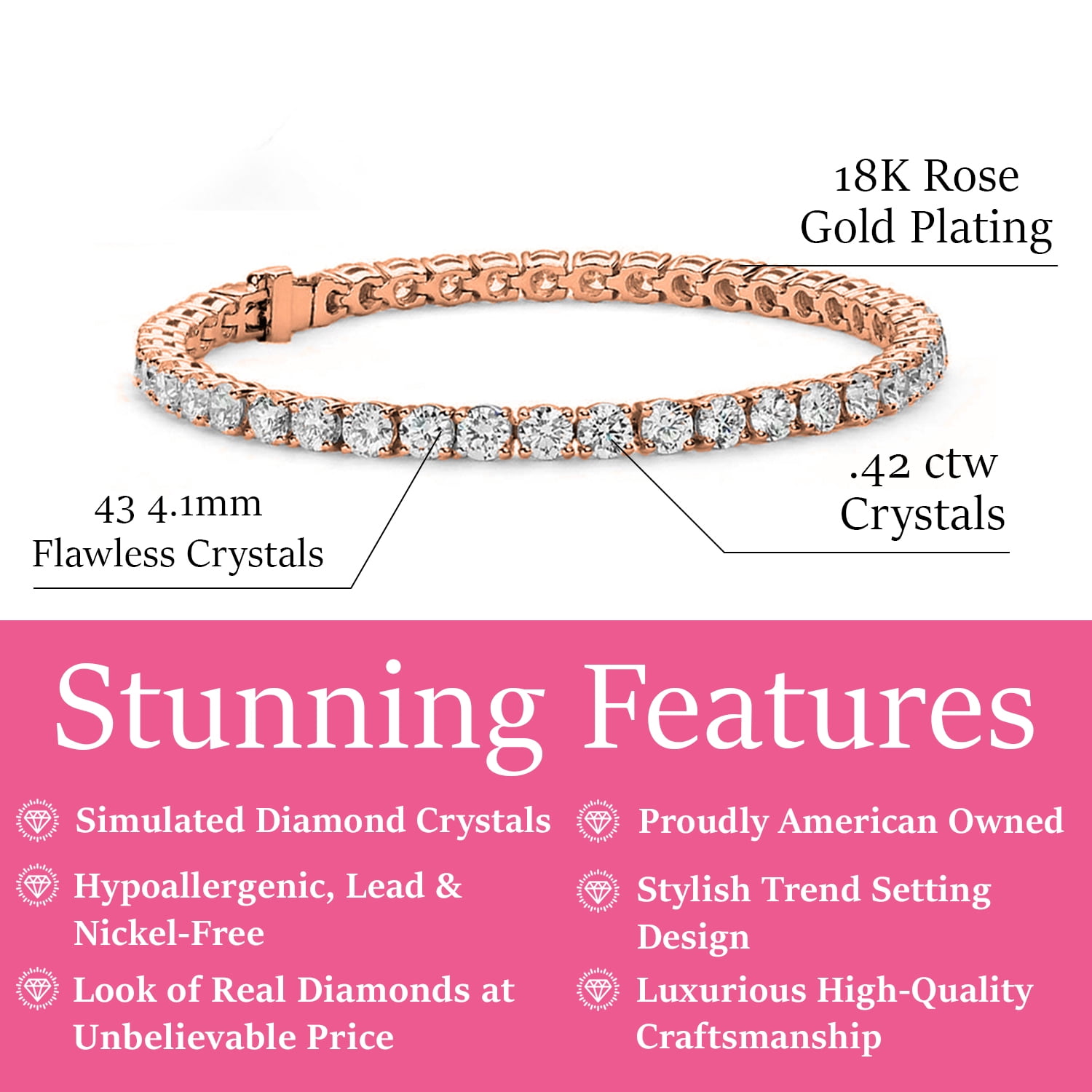 Cate & Chloe Kaylee 18k Rose Gold Plated Tennis Bracelet with AAA+ CZ Stones, Ideal Womens Gift  (图2)