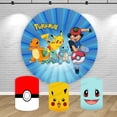 thumbnail image 2 of Telones de fondo redondos para cumpleaños de Pokémon, decoración para fiestas infantiles, fondo elástico para baby shower con forma de cilindro de Pikachu y monstruo de bolsillo, 2 of 4
