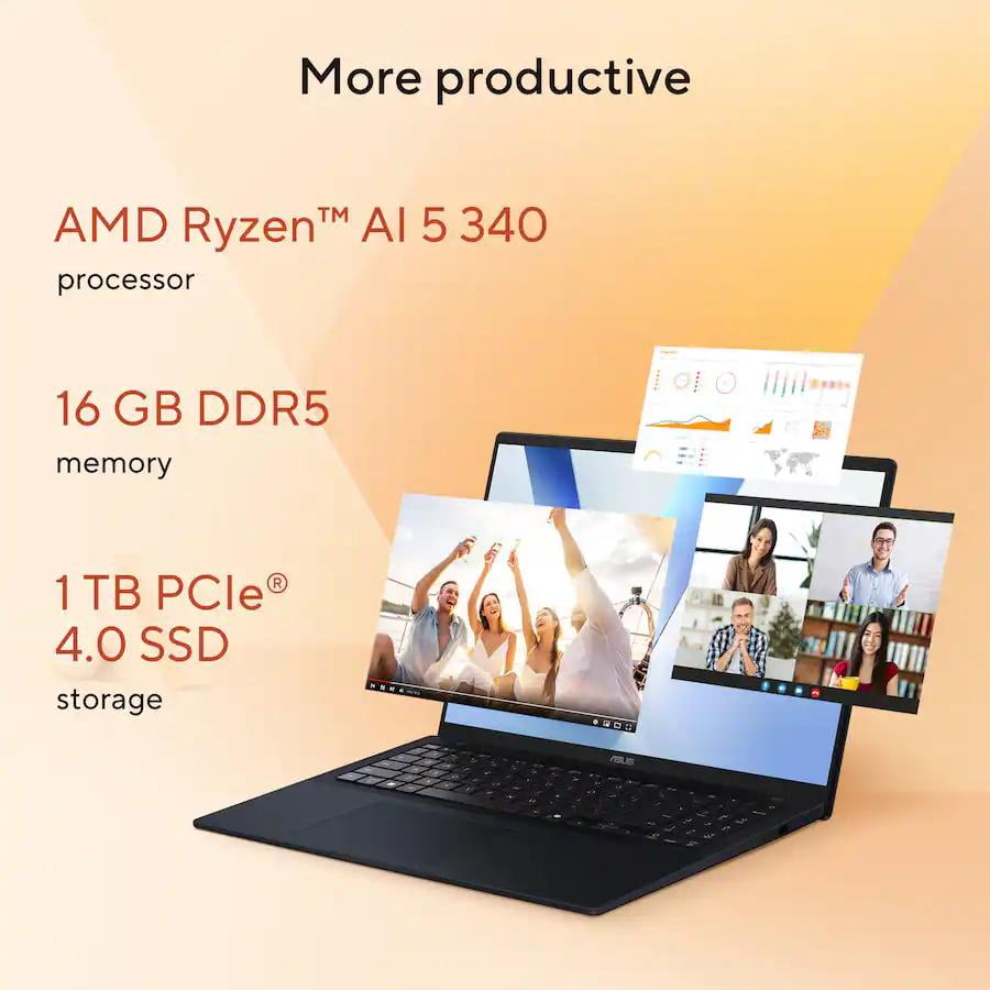 ASUS - Vivobook 16 16" FHD+ Laptop - Copilot+ PC - AMD Ryzen 5 with 16GB Memory - 512GB SSD - Quiet Blue