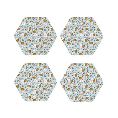 

Tebeau Cute Rabbit Hold Carrot Print Set of 4 Leather Drink Coasters Round Cup Mat Pad for Home and Kitchen Use 4 -Hexagon