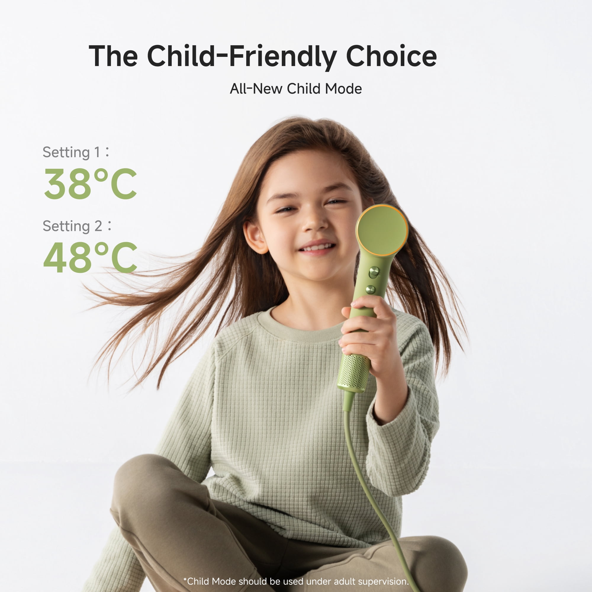 Laifen Mini High-Speed Hair Dryer, 110,000 RPM Ionic Blow Dryer, Child Mode -Jungle Green