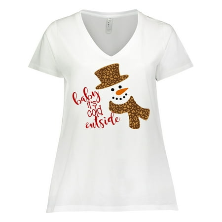 

Inktastic Baby It s Cold Outside Cute Snowman in Cheetah Print Women s Plus Size V-Neck