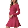thumbnail image 4 of INSPIRE CHIC Women's Faux Suede Round Neck Elegant Long Sleeve Ruffle Dress XL Burgundy, 4 of 5