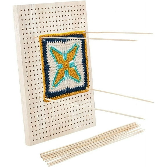 12X8 inches Crochet Blocking Board Wooden Knitting Blocking Mat Granny Squares Blocking Board with 10pcs Wood Pins for Knitting and Crochet Projects Handcrafted Knitting