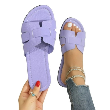 Jieuogg Women s Casual Flat Sandals Solid Color Open Toe Non Slip Shoes Outdoor Versatile Slippers - Perfect for Summer Beach & Casual Wear