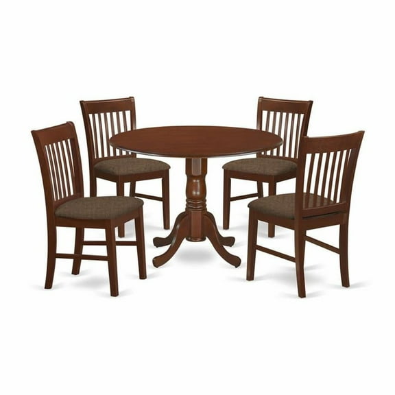 East West Furniture DLNO5-MAH-C 5 Pc small Kitchen Table set-round Table and dinette Chairs