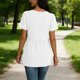 thumbnail image 5 of Camiseta de Encaje de Manga Corta de Cuello Alto para las Mujeres Muñeca de Manga Corta Botón para las Mujeres, Cintura Cinching V-Cuello de Verano Top, 5 of 9