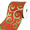 thumbnail image 1 of Christmas Glittered Scroll Wired Ribbon, 4-Inch, 10-Yard - Red/Green, 1 of 1