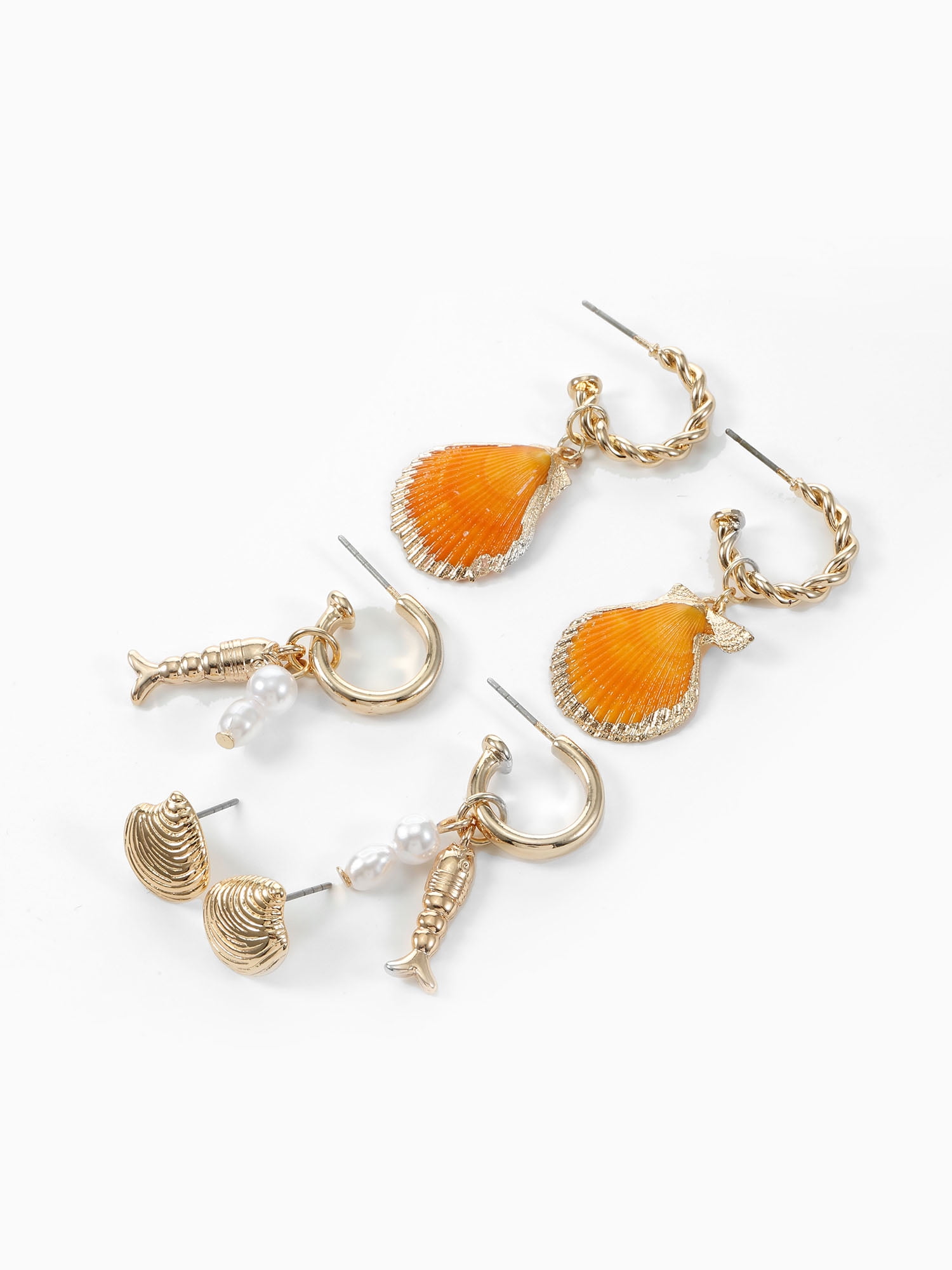 Time and Tru Seashell Earring Set, 3 Pars
