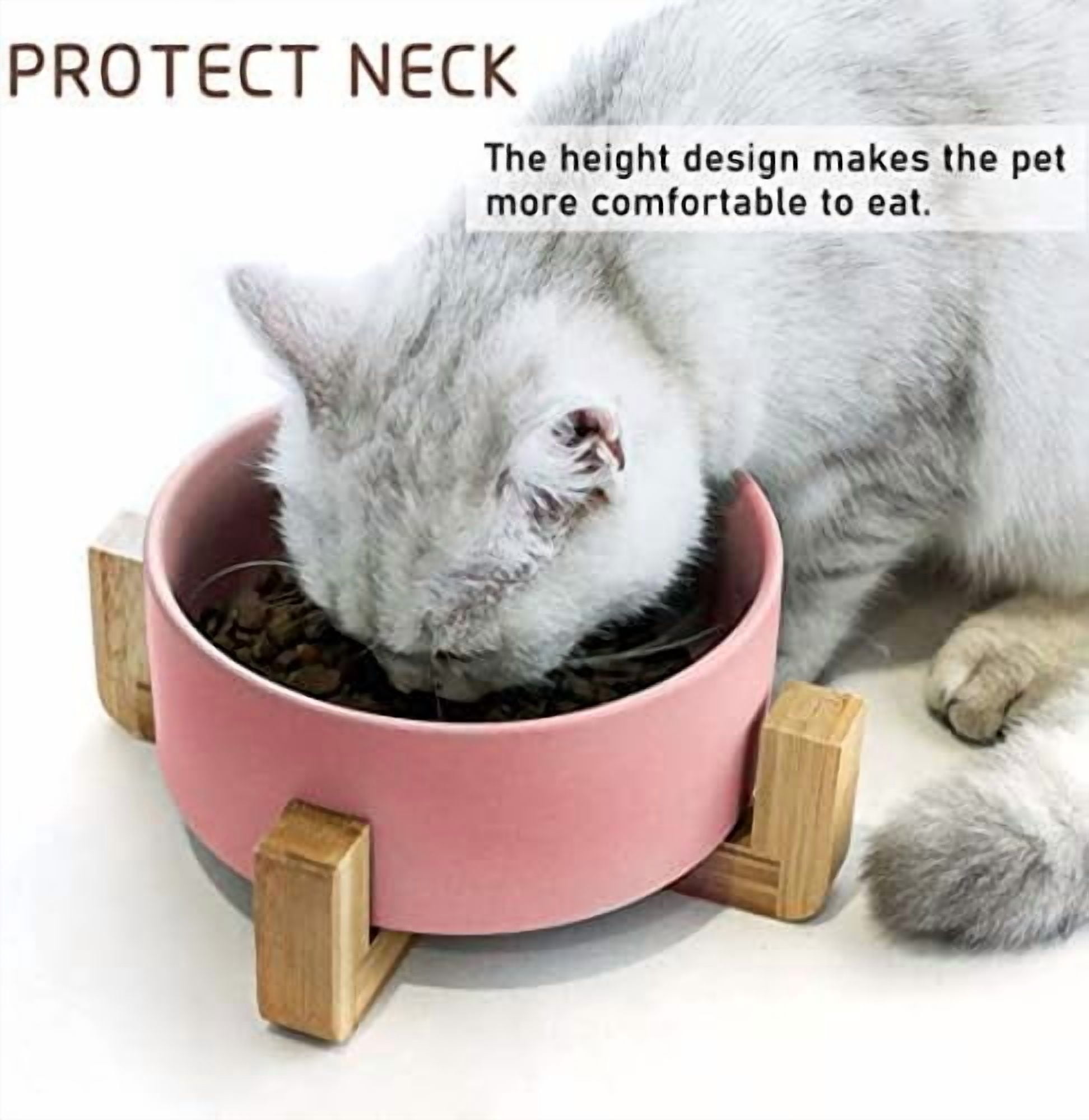 Dog Cat Bowl Ceramic Pink Pet Dish with Stand for Food and Water, Modern Cute Matte Glaze Weighted Pet Bowls Set for Cats & Small Size Dogs 13.5 OZ (5.1In / 1.7 Cups) Pink