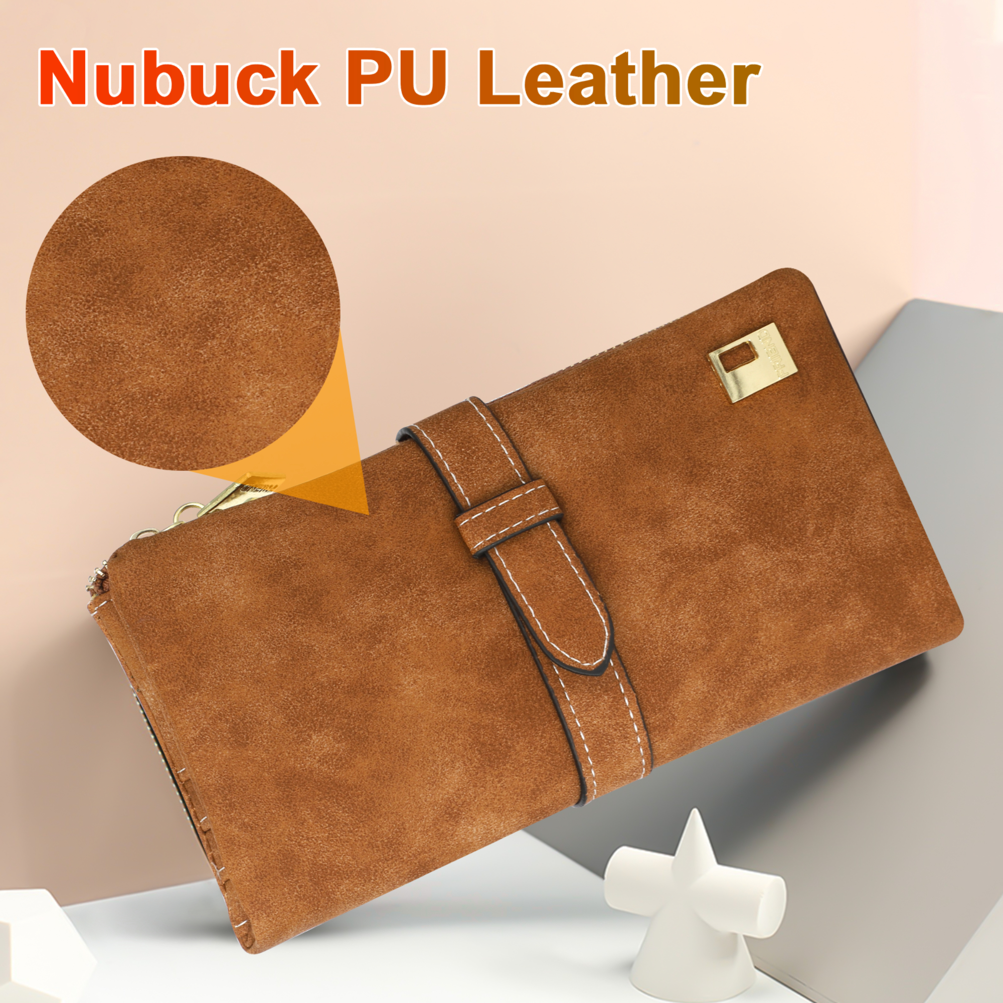 TSV Bifold Wallet for Women Brown PU Leather photo 2