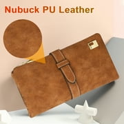 Vegan PU Leather Wallet, TSV Long Wallet with Multi-Cards for Women, Slim Bifold Purse, Card Holder with Snap, Brown