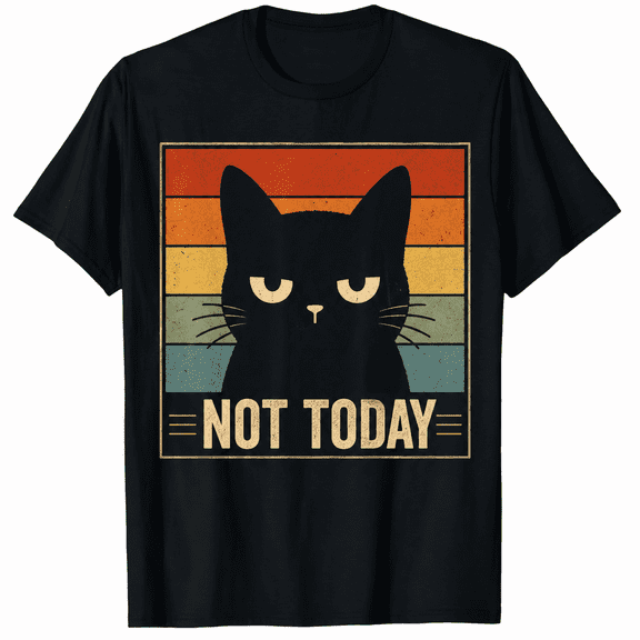 Vintage Black Cat Not Today T-Shirt for Cat Lovers, Funny Grumpy Kitty Graphic Tee, Retro Pet Lover Gift Shirt