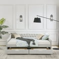 thumbnail image 3 of Daybed with Drawers Upholstered Tufted, Queen Size Sofa Bed with Button on Back and Copper Nail on Waved Shape Arms, Sofa Bed Storage with Wood Frame, Beige, 3 of 9