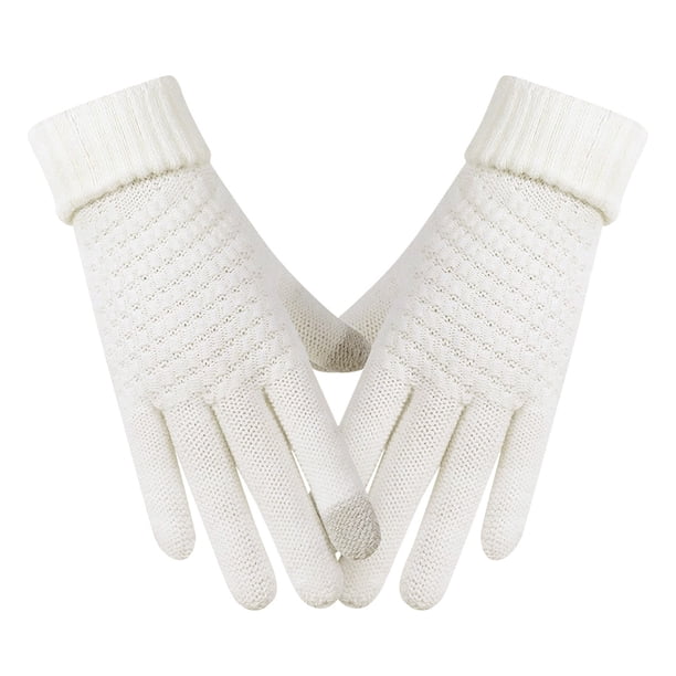 Guantes de invierno para mujer - Guantes de clima frío con pantalla táctil, punto grueso antiviento con puño elástico, 1 par