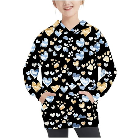 

Dihao Sweatshirts for Kids Fall Winter Casual Style Love Printed Crewneck Oversized Hooded Sweatshirt Kids Fashion Long Sleeve Pullover Tops 4-14 Years for Girls and Boys