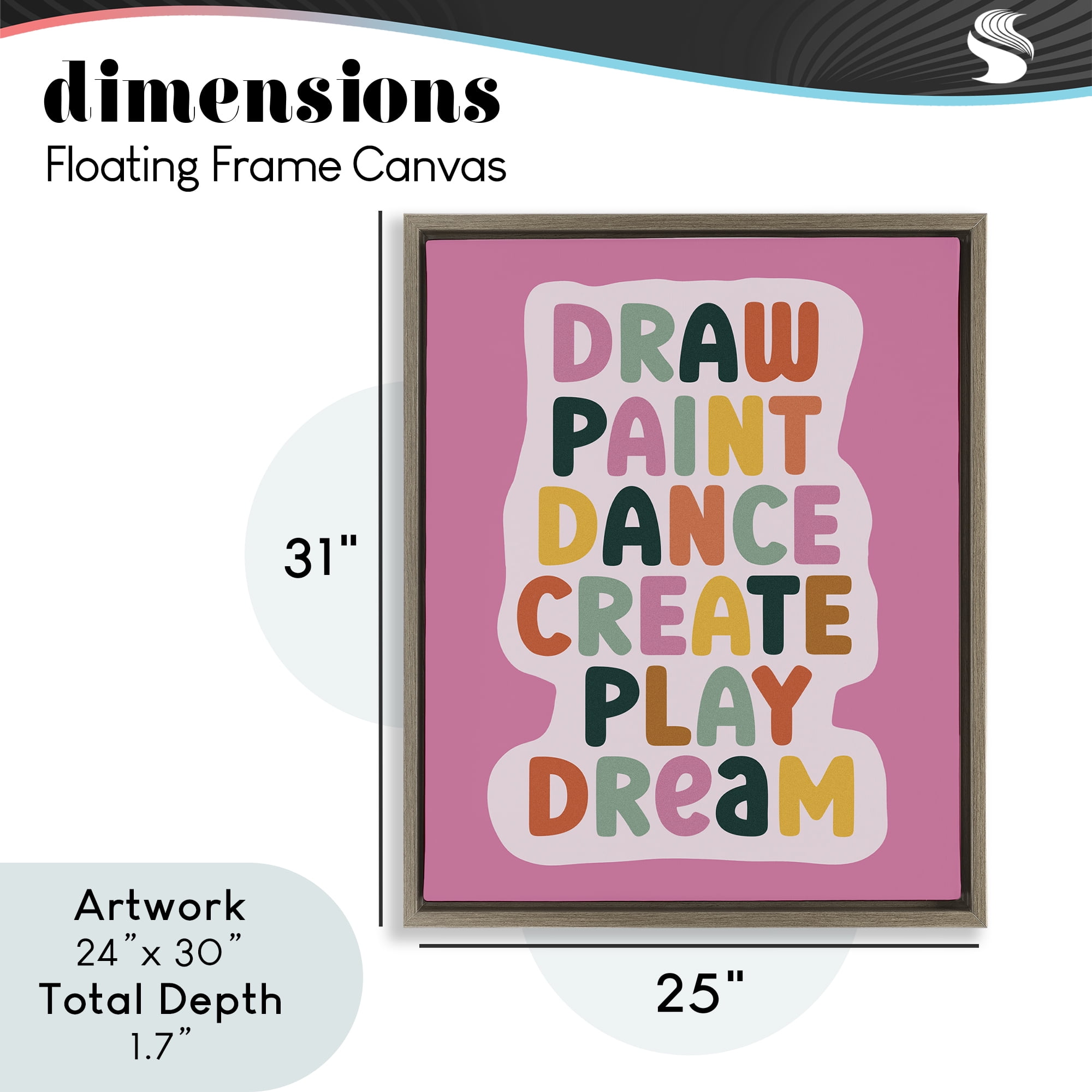 Draw Paint Dance Create Brown Framed Floater Canvas Wall Art, design by Julia Frost