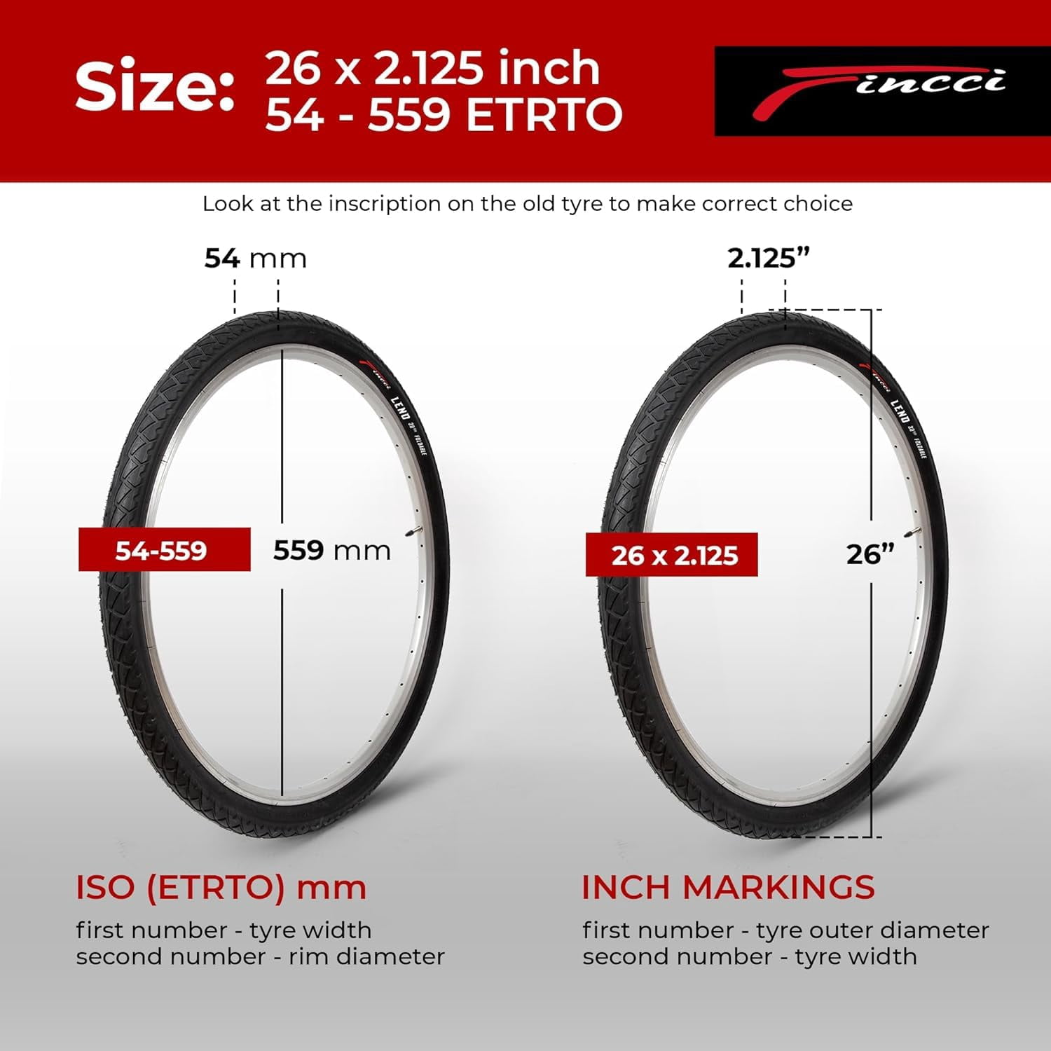 Fincci 26x2.125 Bicycle Tires (54-559) Foldable Anti-Puncture for Road, Hybrid, Mountain, and E-Bikes, 2-Pack
