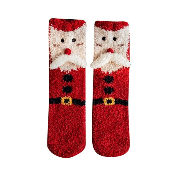 EnJoCho Clearance Christmas Socks Warm Coral Velvet Thick Christmas Socks Sleep Cartoon Floor Fuzzy Christmas Socks Adult Xmas Winter Themed Charming Socks Heated Socks Bulk Red Green Cute&Fun