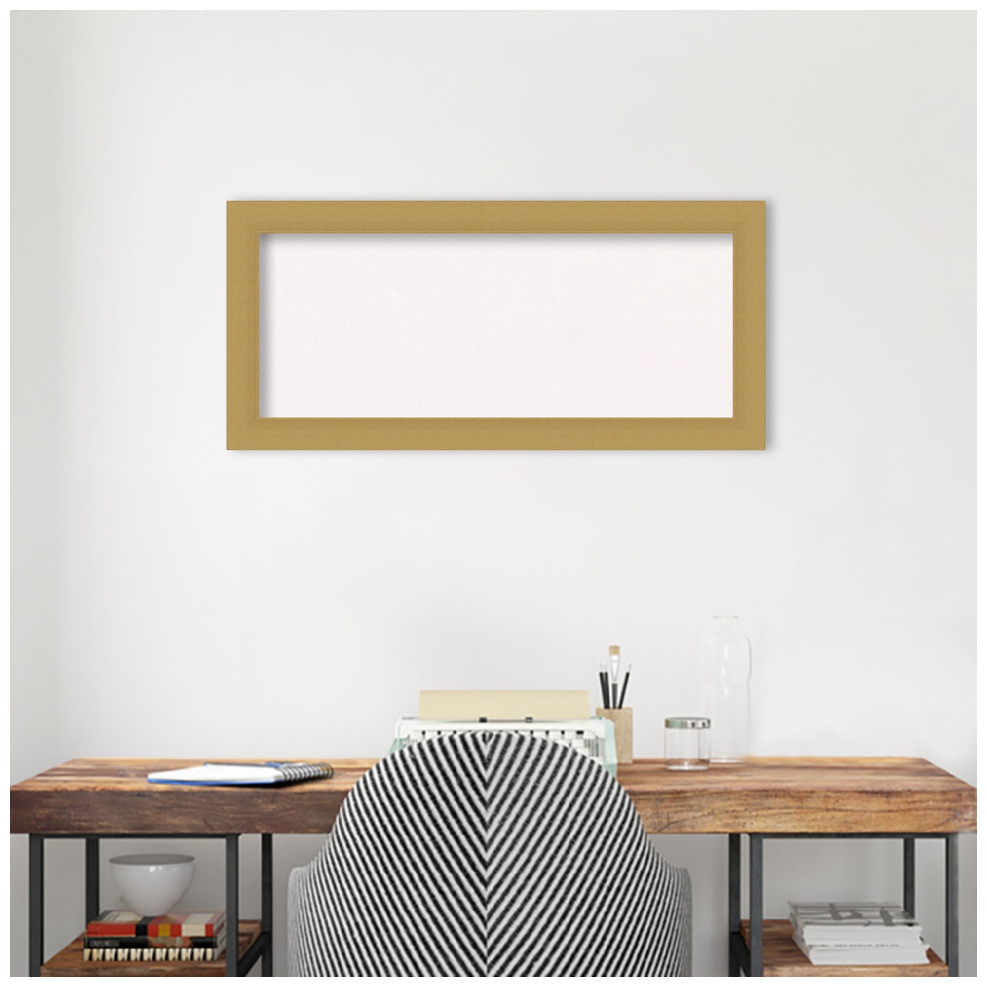 Amanti Art White Cork Board Framed Grace Brushed Gold Bulletin Board 34 in. x 16 in.