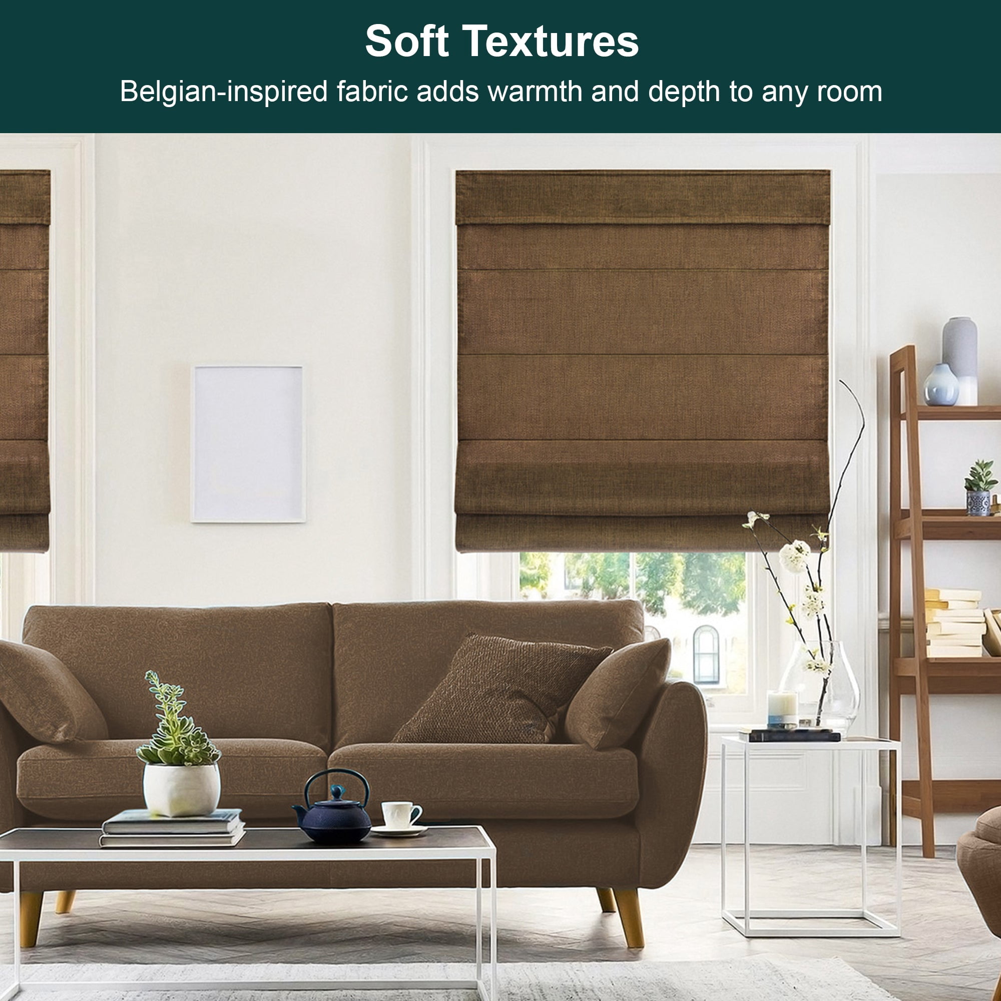 CHICOLOGY Cordless Roman Shades Belgian Chocolate (Light Filtering) 47"W X 64"H