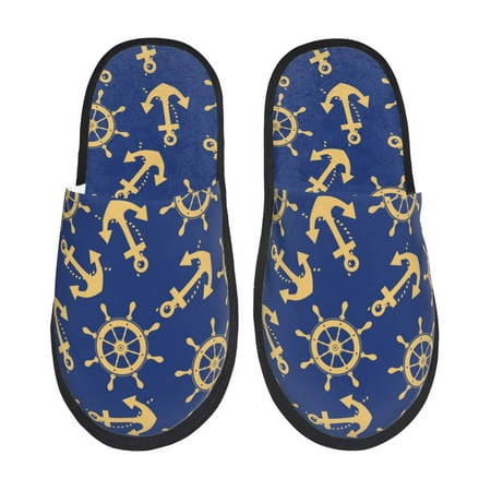 

Adobk Anchors and Nautical Print Slippers Indoor Outdoor Retro Slippers House Soft Fluffy Slides Cushion Furry Slippers-Medium