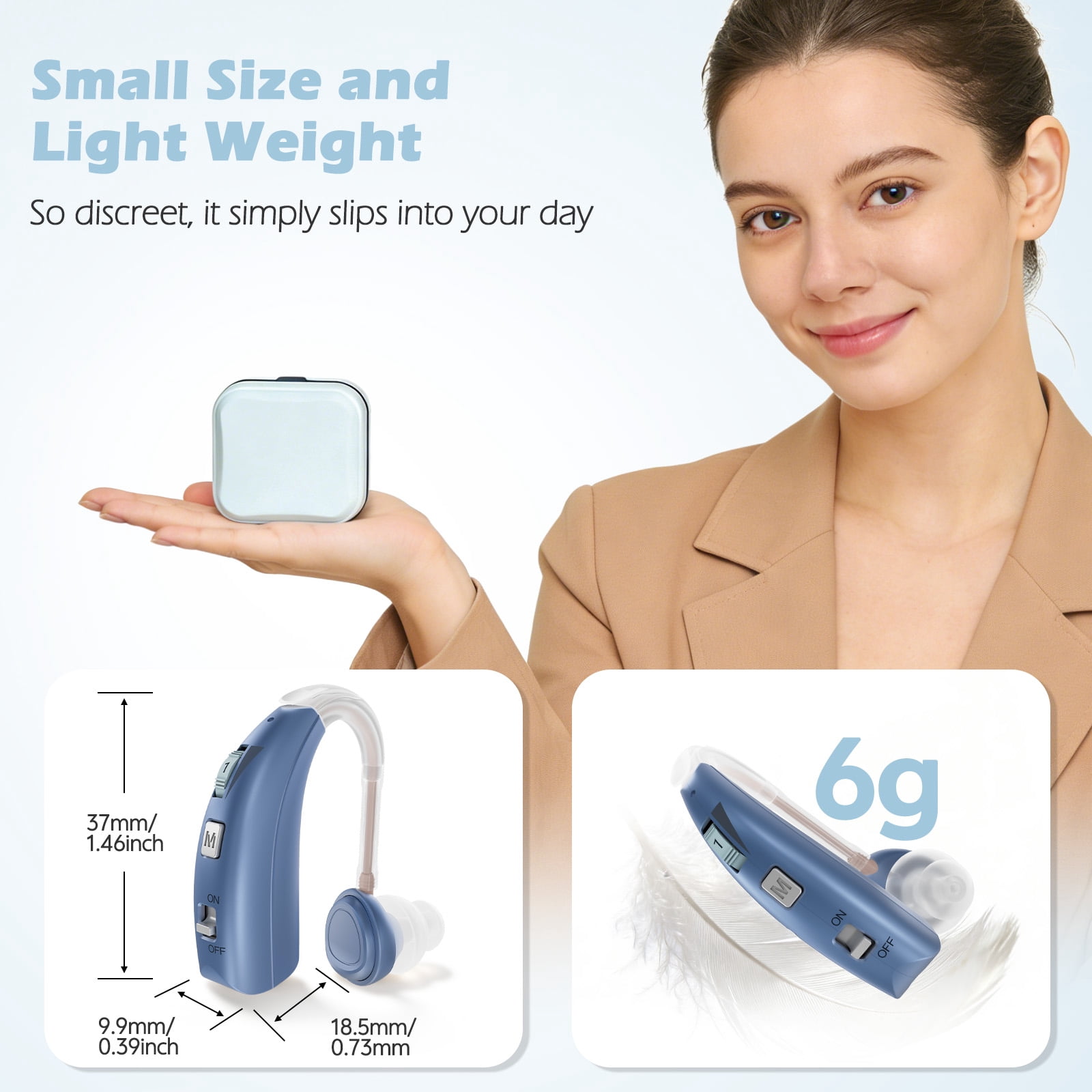 Delmicure Digital Hearing Aids for Seniors, Rechargeable, Pair, VHP-1303, Blue