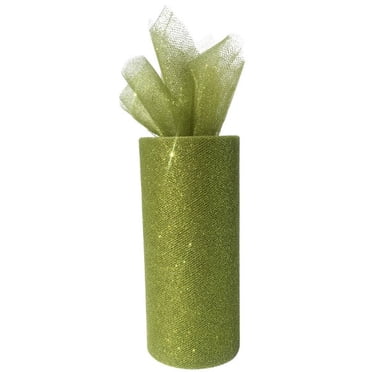 6" Wide Olive Green Glitter Tulle Fabric - 10 Yards
