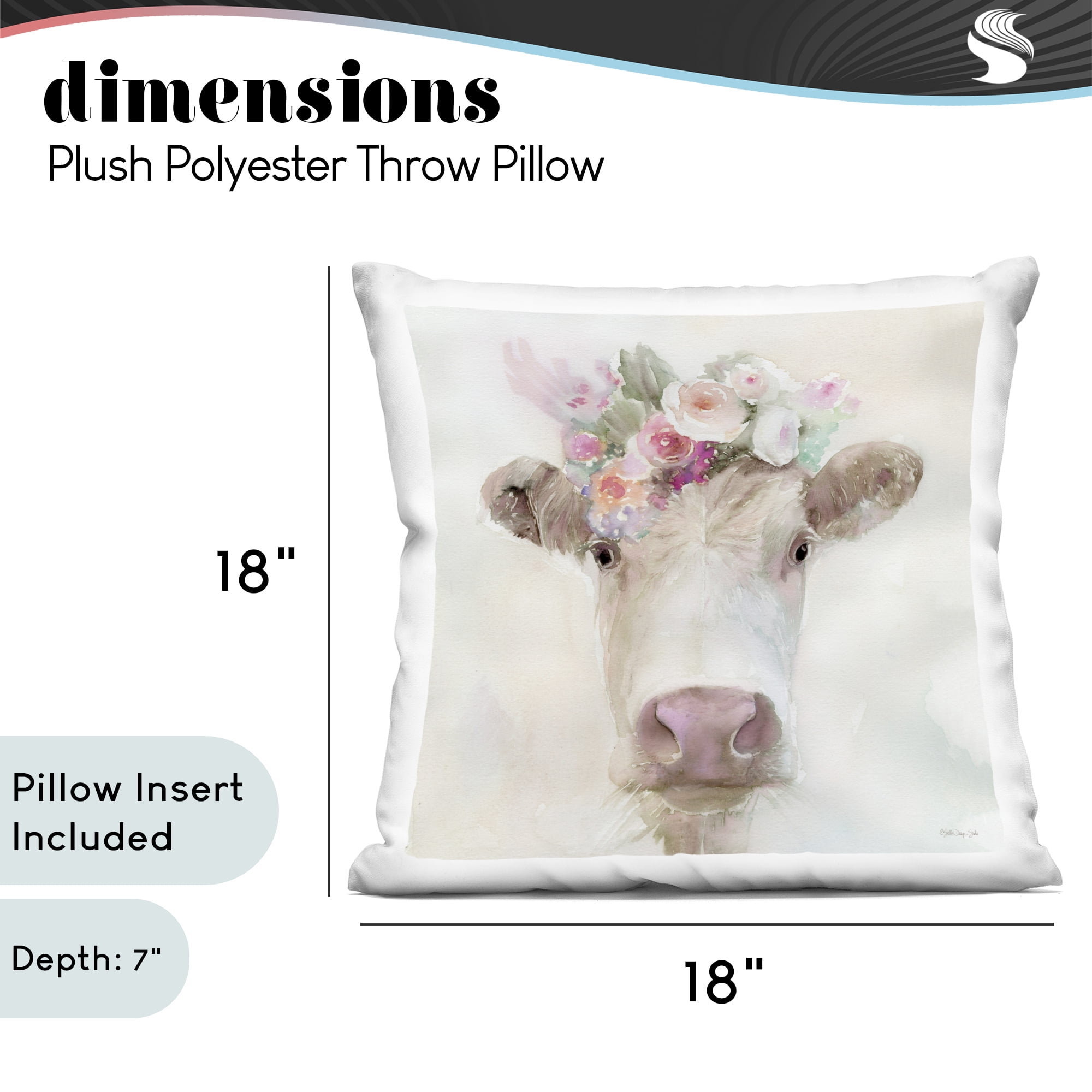 Stupell Industries Betsy Cow with Flowers Decorative Printed Throw Pillow, design by Stellar Design Studio