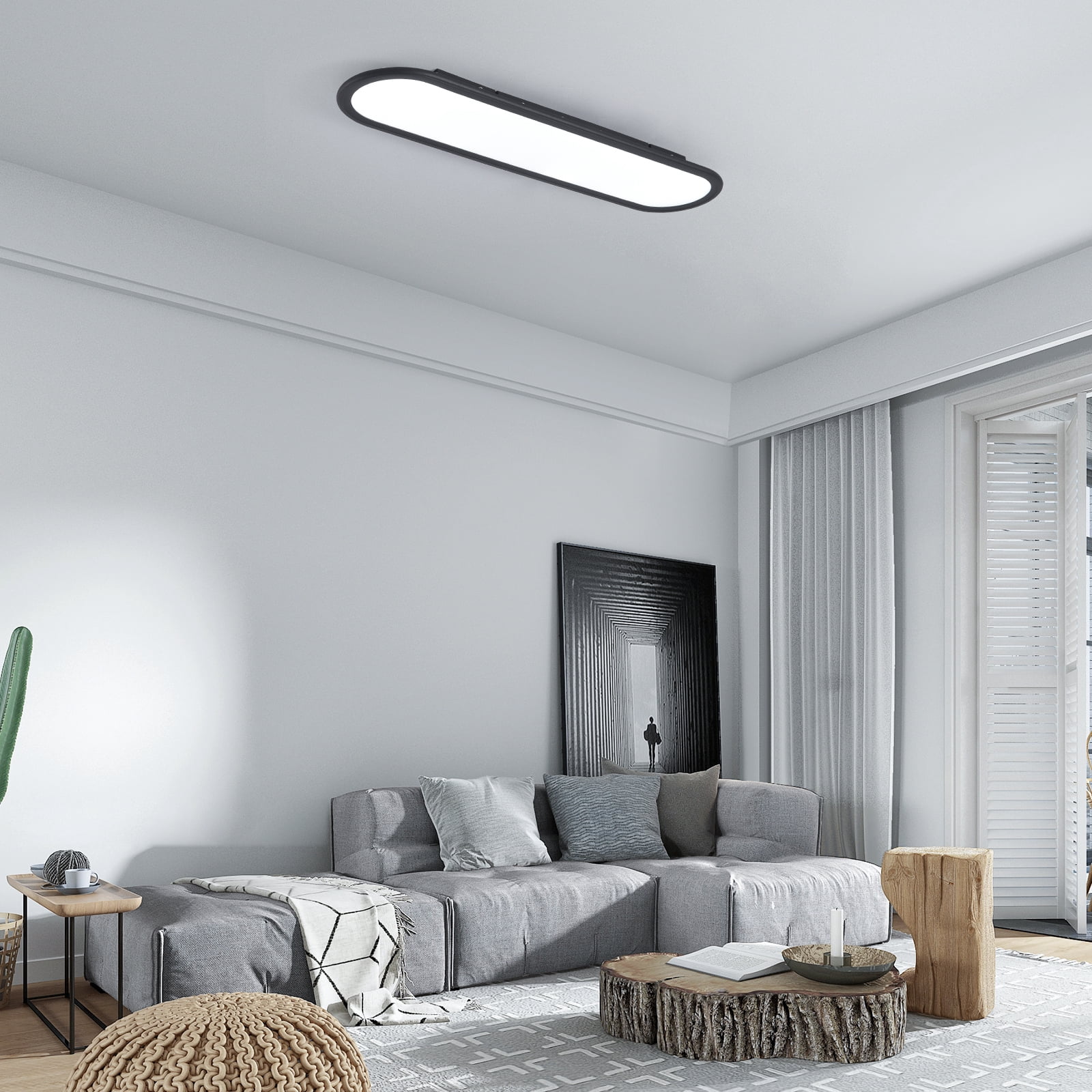 Garwarm Modern Ceiling Lights, 36W LED Linear Ceiling Lamp,Full Spectrum Long Ceiling Light, 27.6'' Ultra Thin Low Profile Light Fixture for Bedroom Kitchen Closet Hallway, Black/6500K