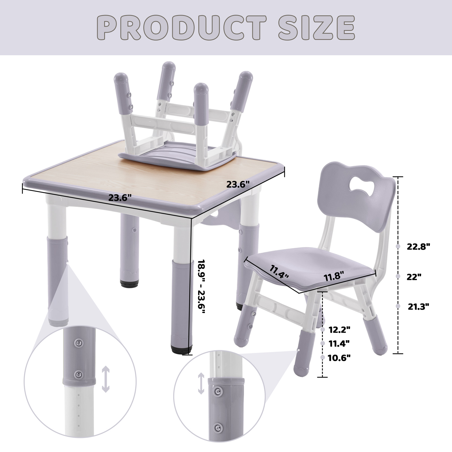 Doreroom Kids Table and 2 Chairs Set, Height Adjustable, Graffiti Desktop photo 5