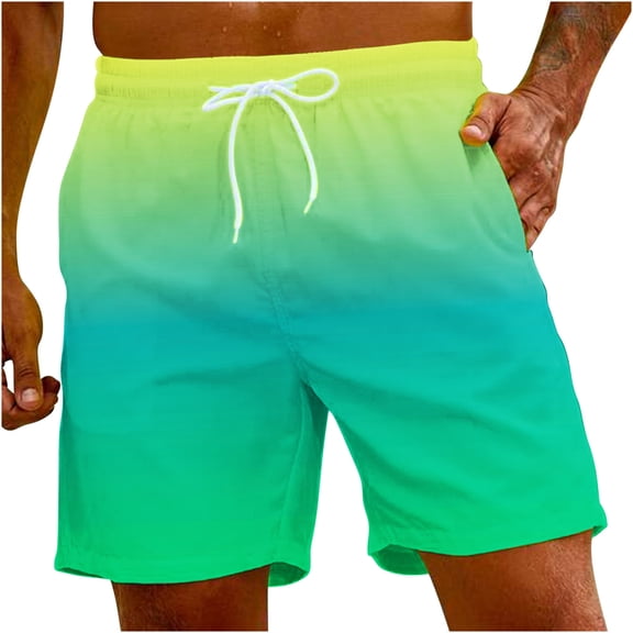 Mlkoz Shirts for Mens Gradient Swim Quick Dry Swim Shorts Bathing Suits with Pockets Summer Vacation Beach Shorts